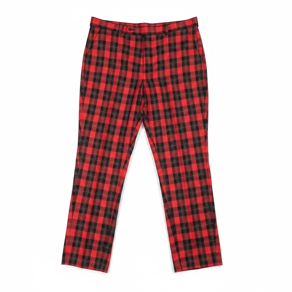Bentley Vintage Mens Red Plaid Adjustable Waist Tapered Trousers Made in USA